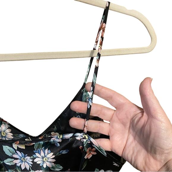 Vintage Dentelle Satin Floral Black Slip Dress night gown medium USA made - Picture 9 of 9